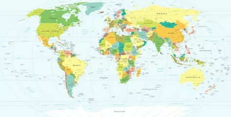 Fototapeta Mapa świata - bardzo szczegółowa ilustracja wektorowa.