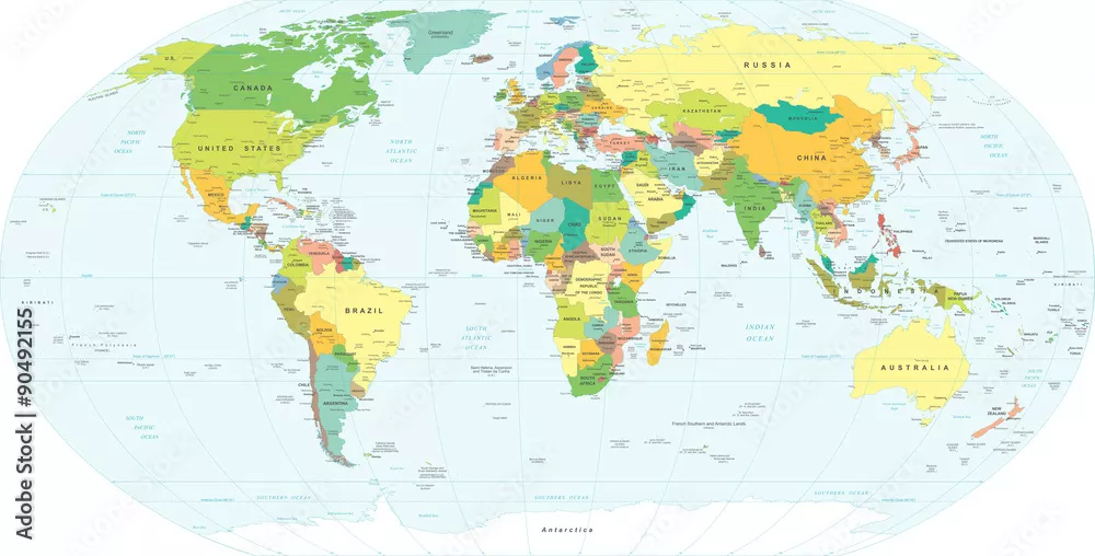 Obraz Mapa świata - bardzo szczegółowe ilustracji wektorowych.