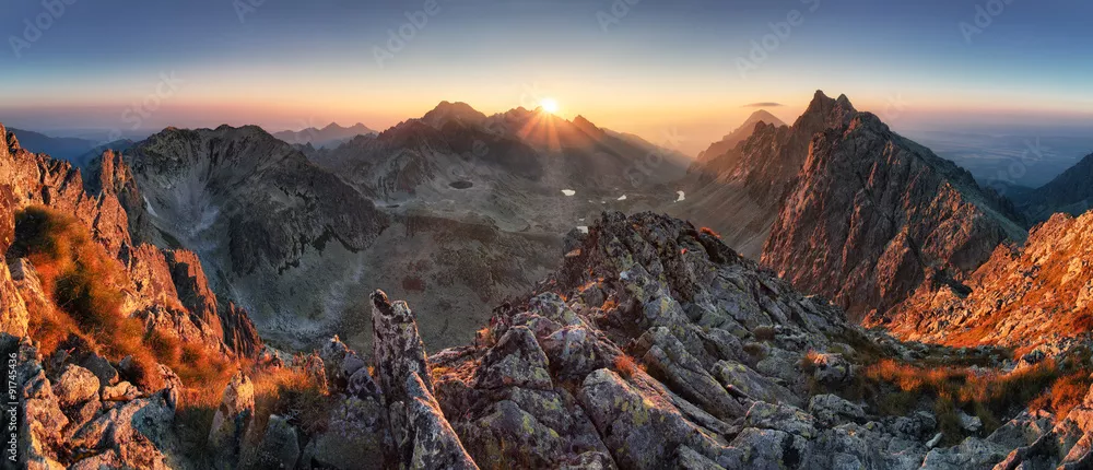Fototapeta Zachód słońca panorama górska natura jesień krajobraz, Słowacja