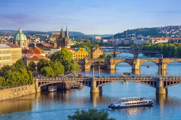 Fototapeta Praga miasto linia horyzontu i Charles most, Praga, republika czech