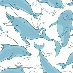 Fototapeta Bezszwowe tło z delfinami. Ilustracja wektorowa.