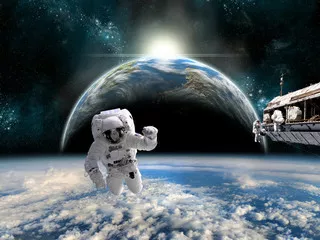 Fototapeta Zespół astronautów pracuje na stacji kosmicznej - elementy tego zdjęcia dostarczone przez NASA.