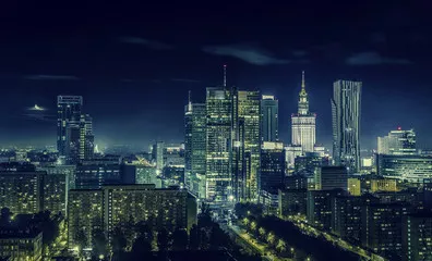 Obraz Warszawa nocą w centrum miasta