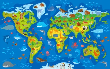 Fototapeta Mapa Świata Fauny Dziecięcej