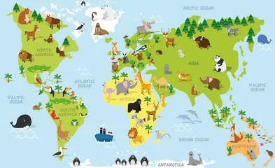 Obraz mapa świata dla dzieci ze zwierzątkami