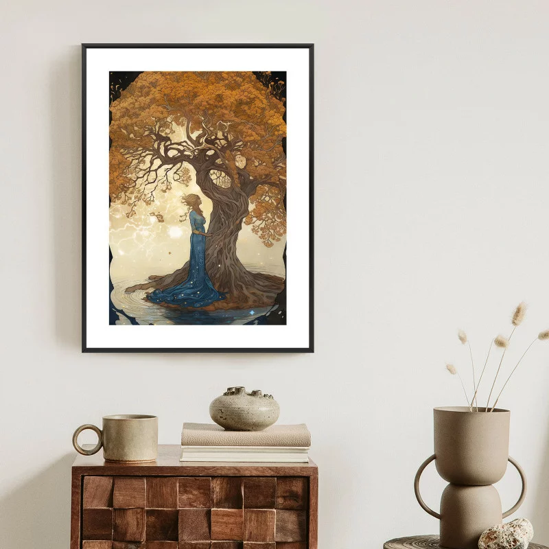 Plakat w ramie - kobieta przy rozgałęzionym drzewie - obrazek 1