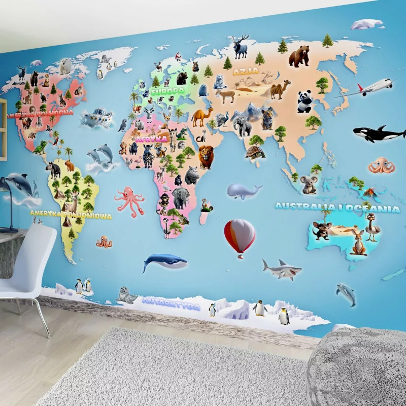 Fototapeta - kolorowa mapa świata dla dzieci - obrazek 1