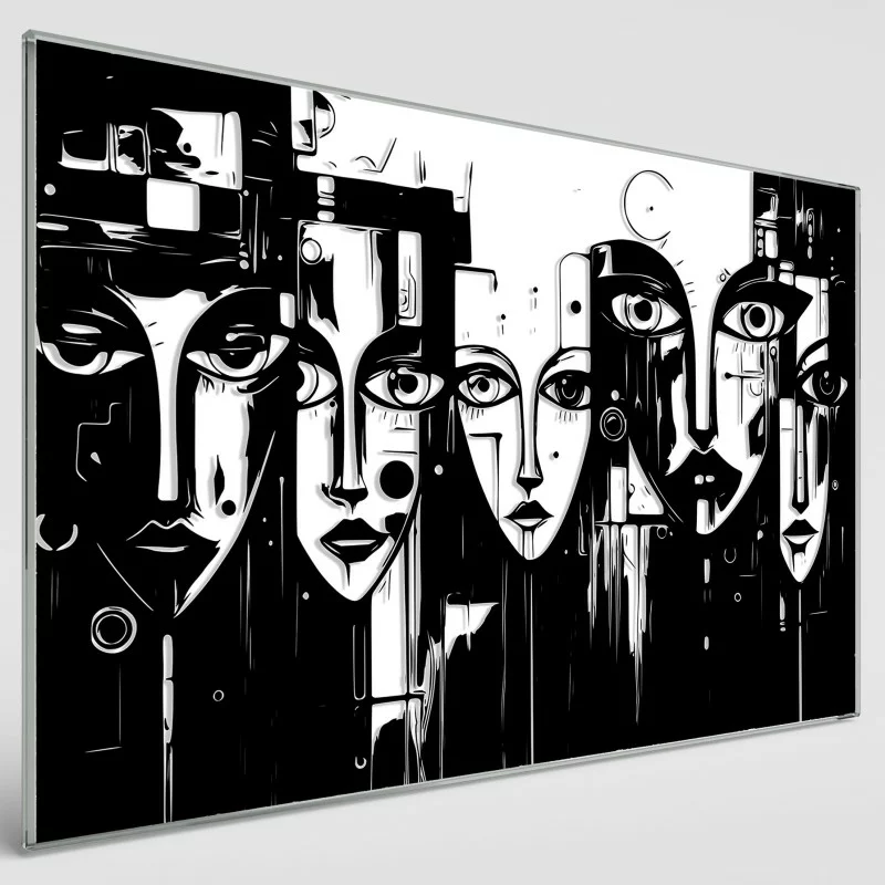 Obraz na szkle czarno-biały - abstrakcja, twarze - obrazek 1