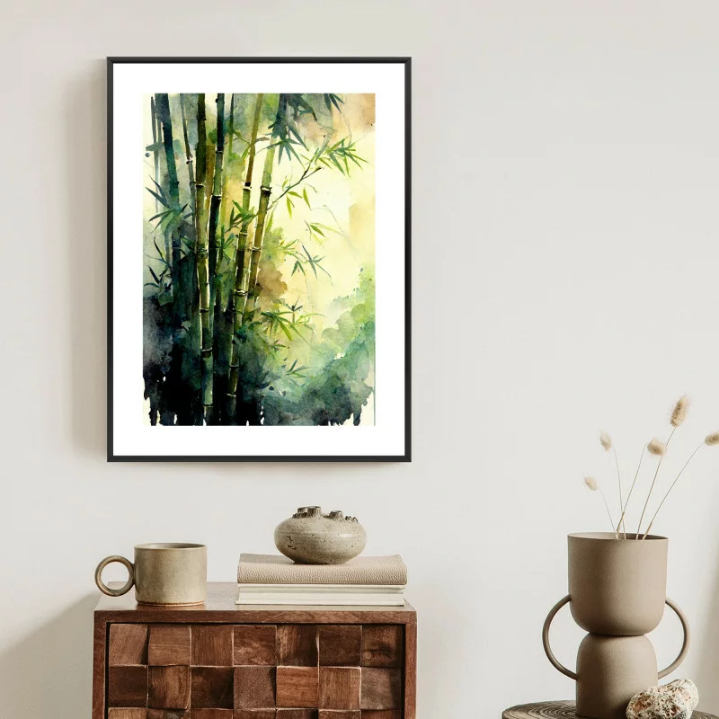 Plakat w ramie - akwarelowy las bambusowy - obrazek 1