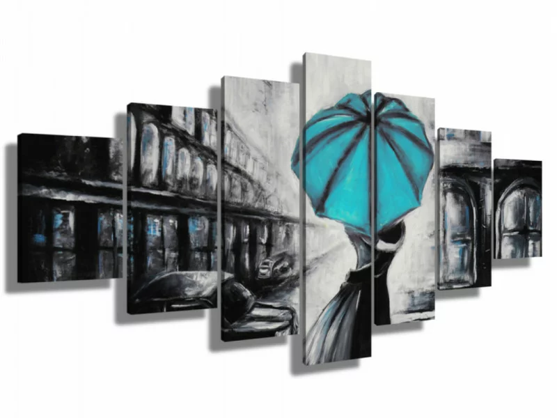 Duży obraz ręcznie malowany - pod turkusowym parasolem