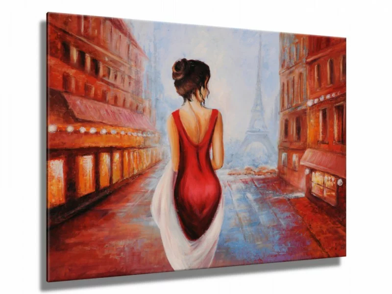 Obraz malowany - dama w czerwieni - obrazek 1