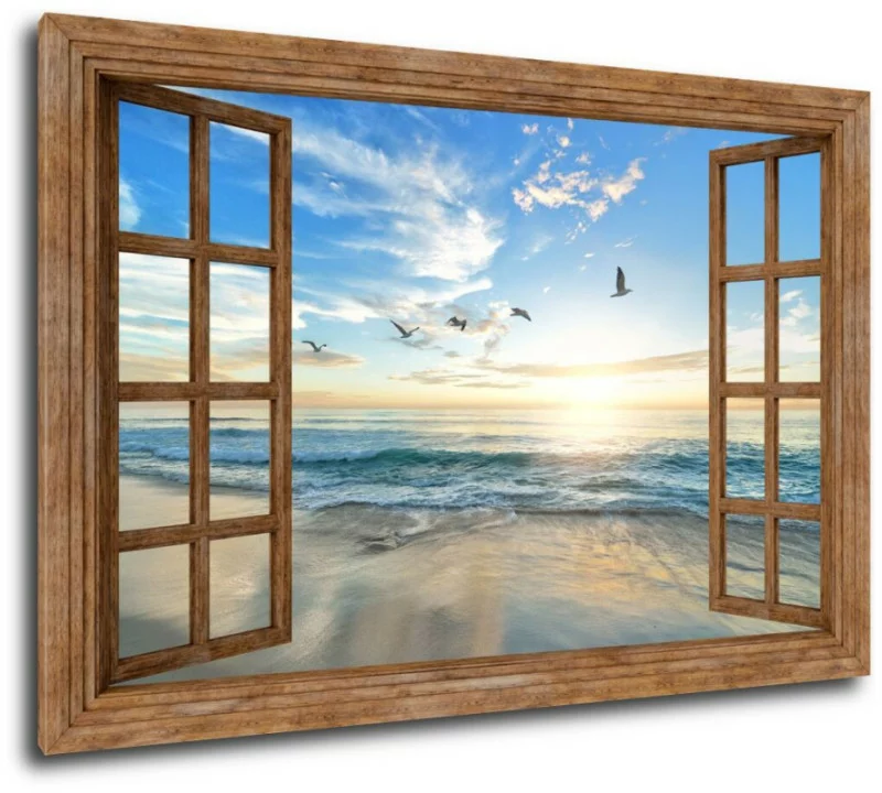 Obraz 3D - za oknem mewy
