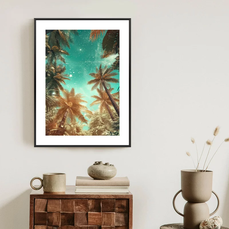 Plakat w ramie - piękne letnie palmy z gwiazdami - obrazek 1