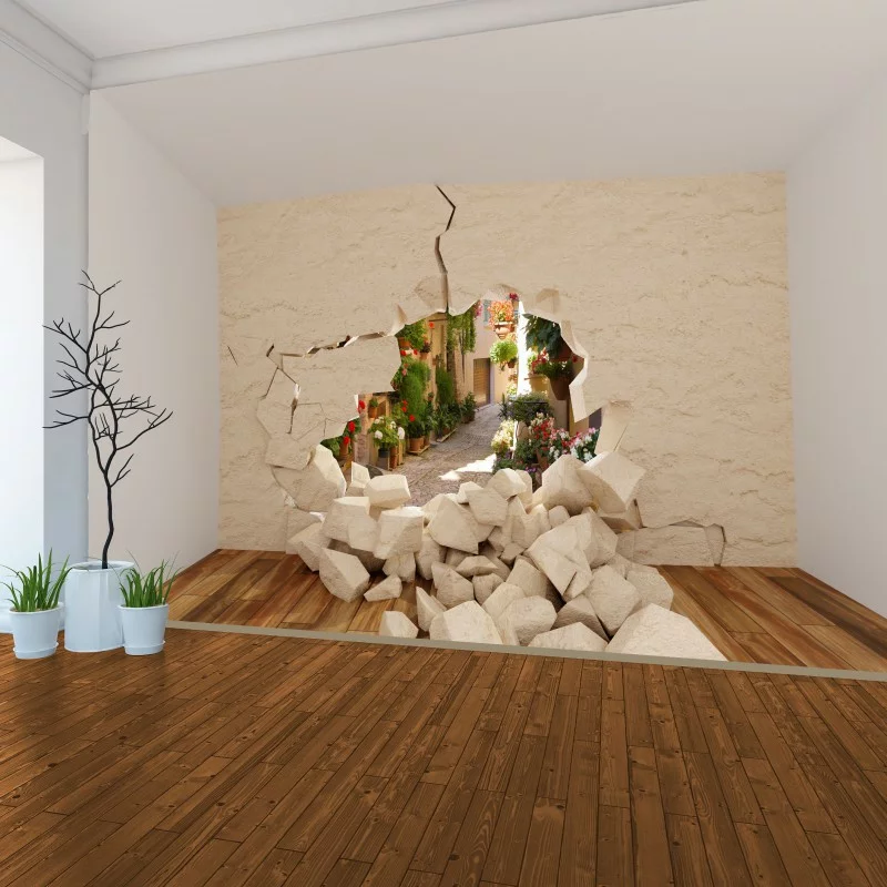 Fototapeta 3D - alejka za ścianą - obrazek 1