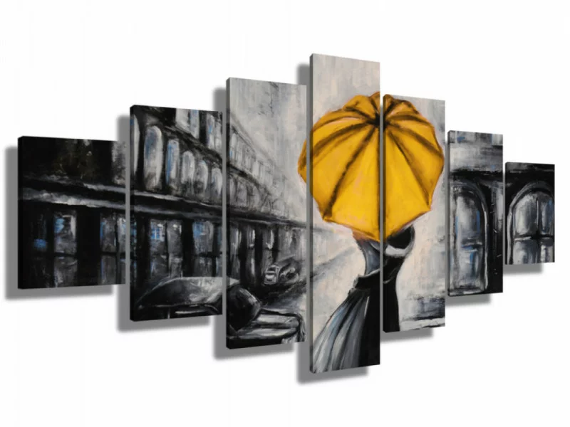 Duży obraz ręcznie malowany - pod żółtym parasolem