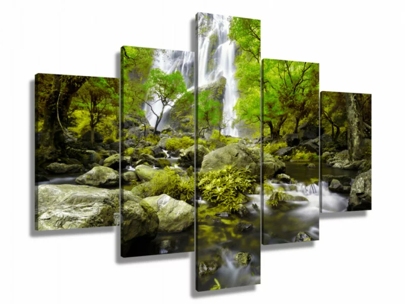 Obraz 5-częściowy - wodospad w lesie