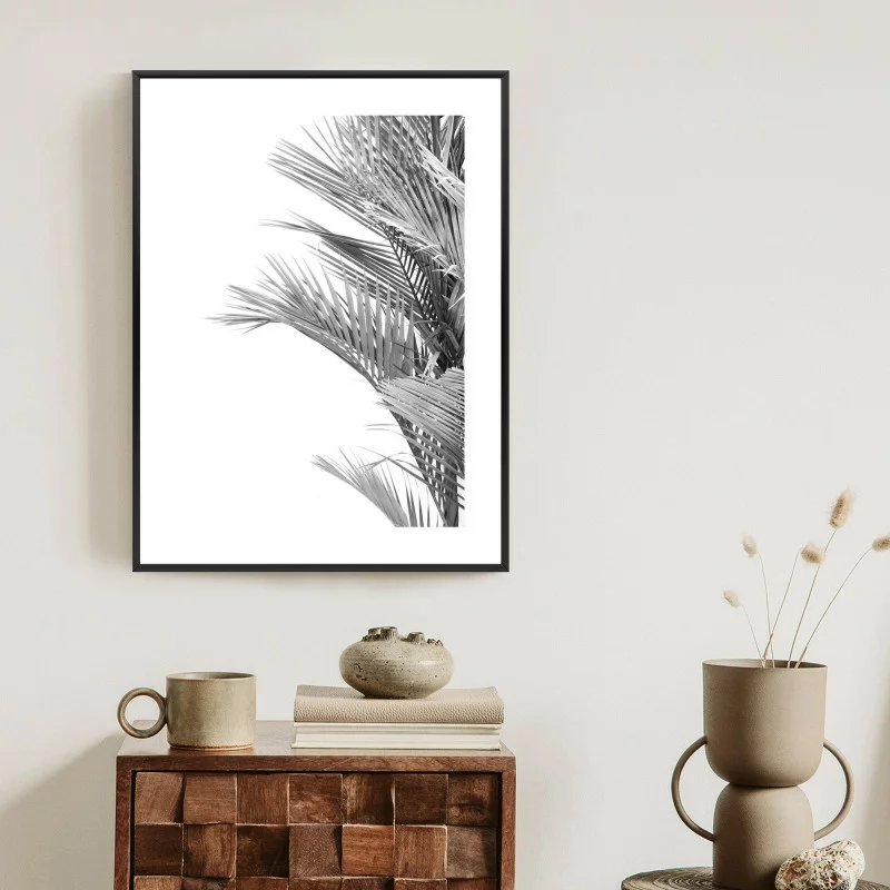 Plakat w ramie - czarno-białe liście palmowe - obrazek 1