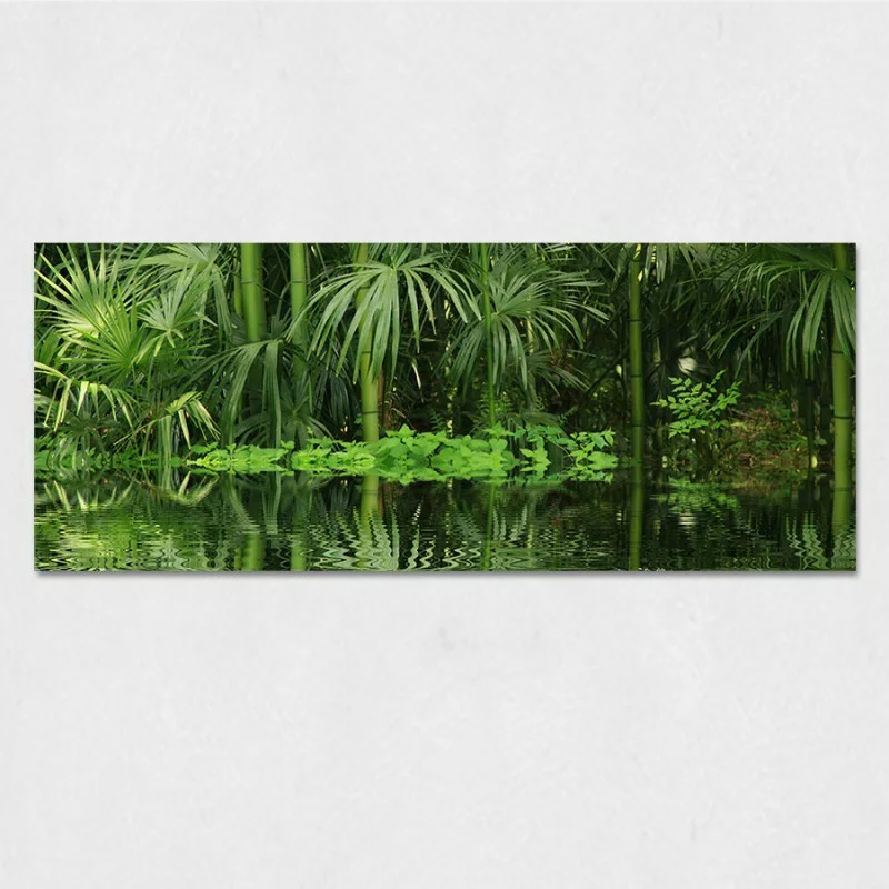 Obraz na szkle - jezioro i bambusy - obrazek 1