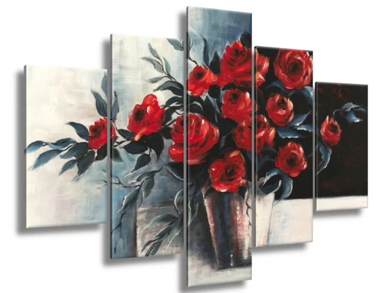 Obraz ręcznie malowany 5-elementowy róże w wazonie - obrazek 1
