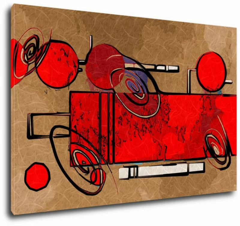 Obraz abstrakcyjny z czerwonymi kołami - obrazek 1