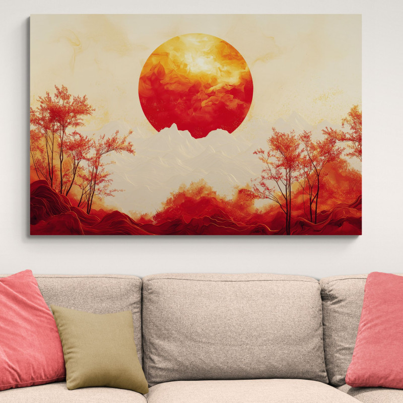 Obraz krajobraz g&oacute;rski z zachodzącym słońcem