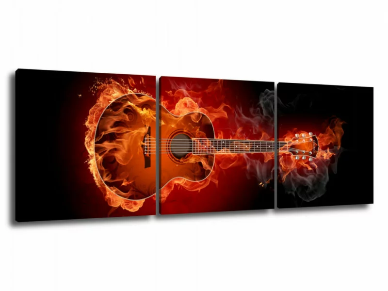 Obraz 3 częściowy - płonąca gitara - obrazek 1