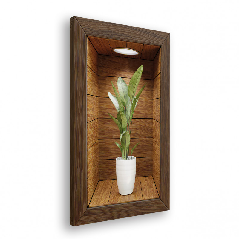 Obraz 3D - drewniana wnęka z kwiatem VII