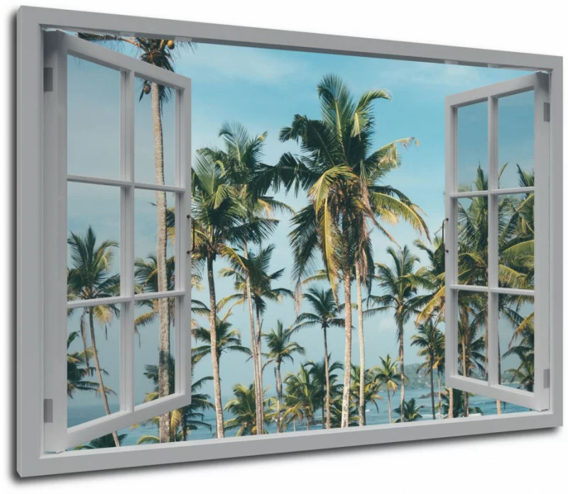 Obraz okno - wysokie palmy - obrazek 1