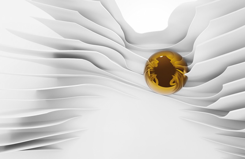 Fototapeta 3D Vlnité dlaždice so zlatou guľou