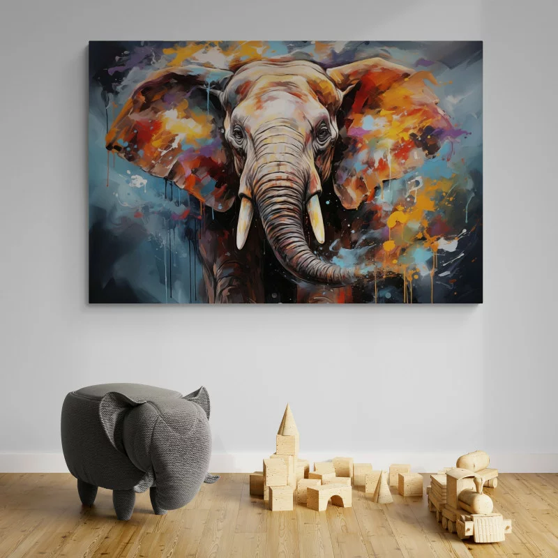 Obraz - kolorowy słoń - obrazek 1