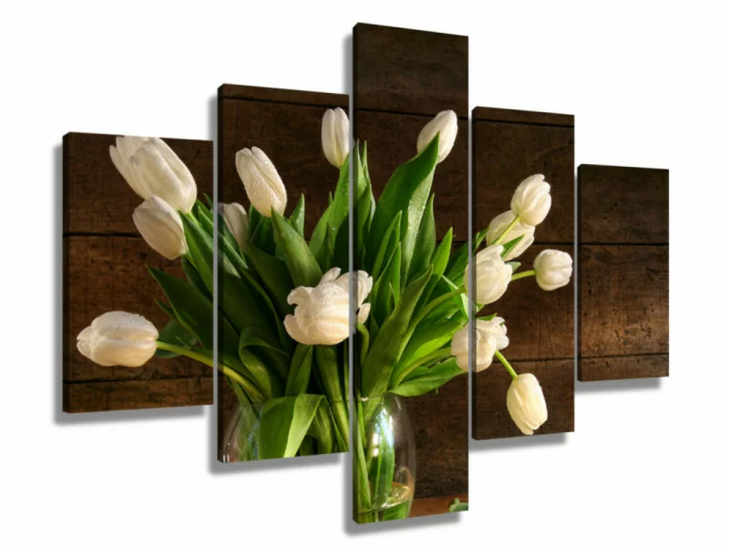 Obraz 5-częściowy - kremowe tulipany - obrazek 1