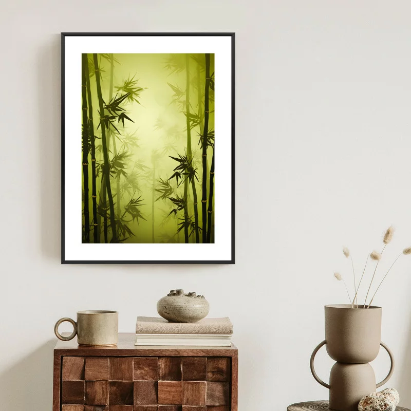 Plakat w ramie - las bambusowy we mgle - obrazek 1