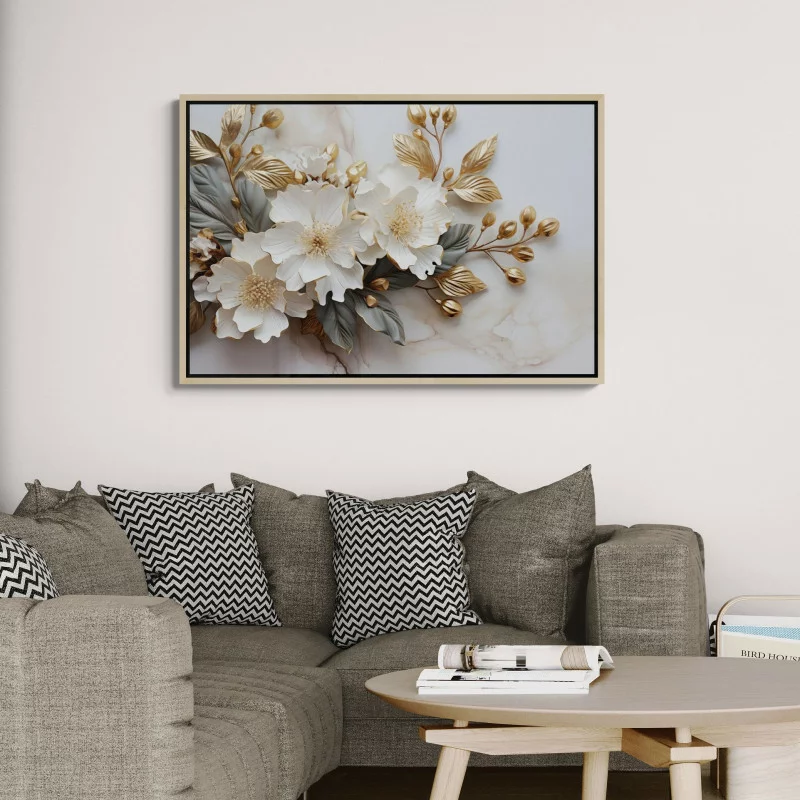 Obraz w naturalnej ramie American Box - złote kwiaty - obrazek 1