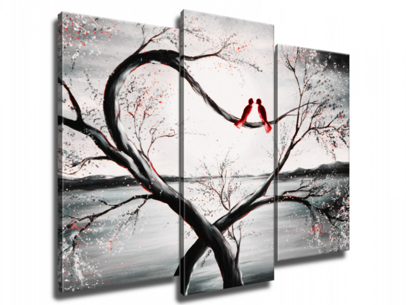 Obraz na pł&oacute;tnie tryptyk - zakochane ptaszki II