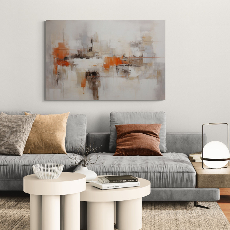 Abstrakcyjny Obraz z Akcentami Pomarańczowymi &ndash; Nowoczesna Dekoracja Ścienna