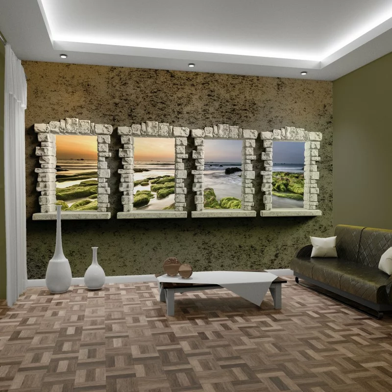 Fototapeta 3D - kamienne okna - obrazek 1