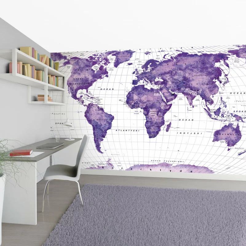 Fototapeta - ametystowa mapa świata po polsku - obrazek 1