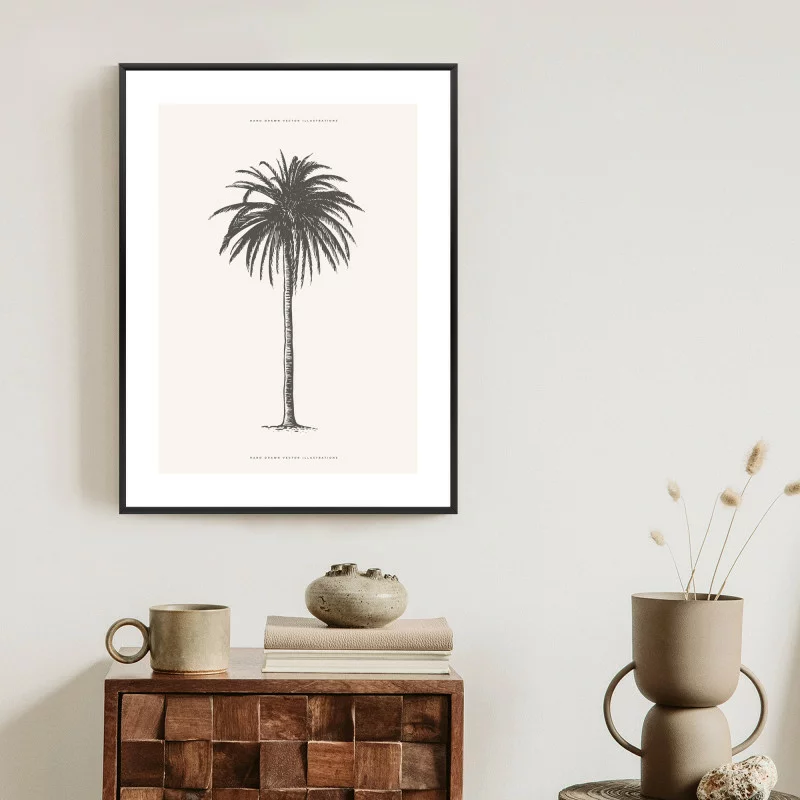 Plakat w ramie - ilustracja szarej palmy vintage - obrazek 1