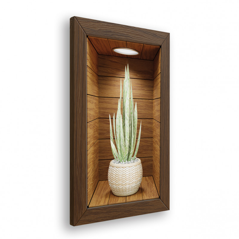 Obraz 3D - drewniana wnęka z kwiatem XXIII