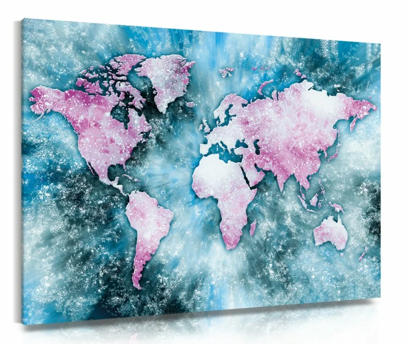 Obraz na płótnie - różowa mapa świata - obrazek 1