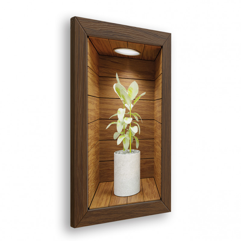 Obraz 3D - drewniana wnęka z kwiatem XII