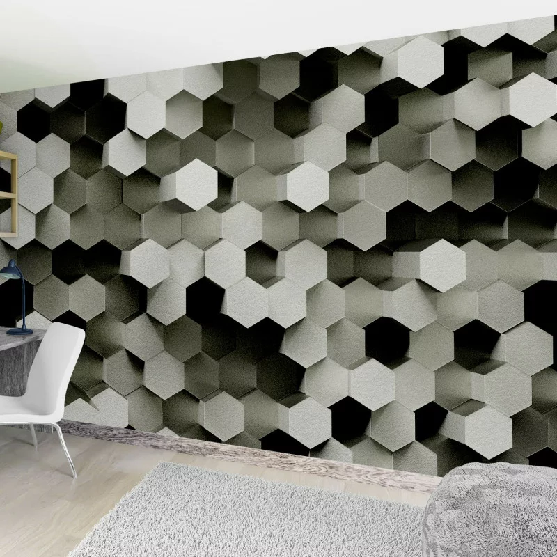 Fototapeta 3D Hexagony – efekt plastra miodu, szarości do salonu - obrazek 1