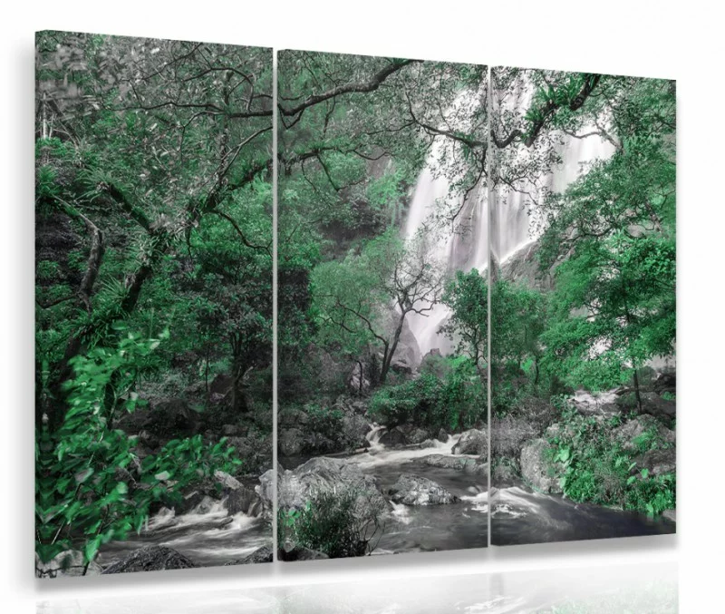 Obraz tryptyk - wodospad w lesie