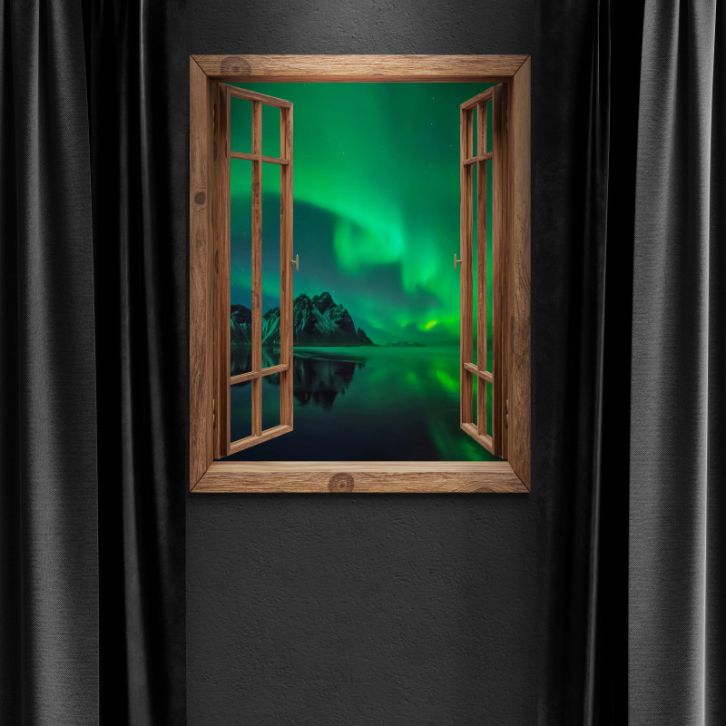 Obraz 3D - zorza za oknem