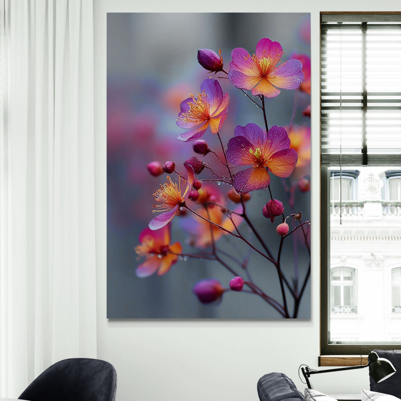 Obraz pionowy &ndash; Kwiaty w odcieniach fioletu i pomarańczu