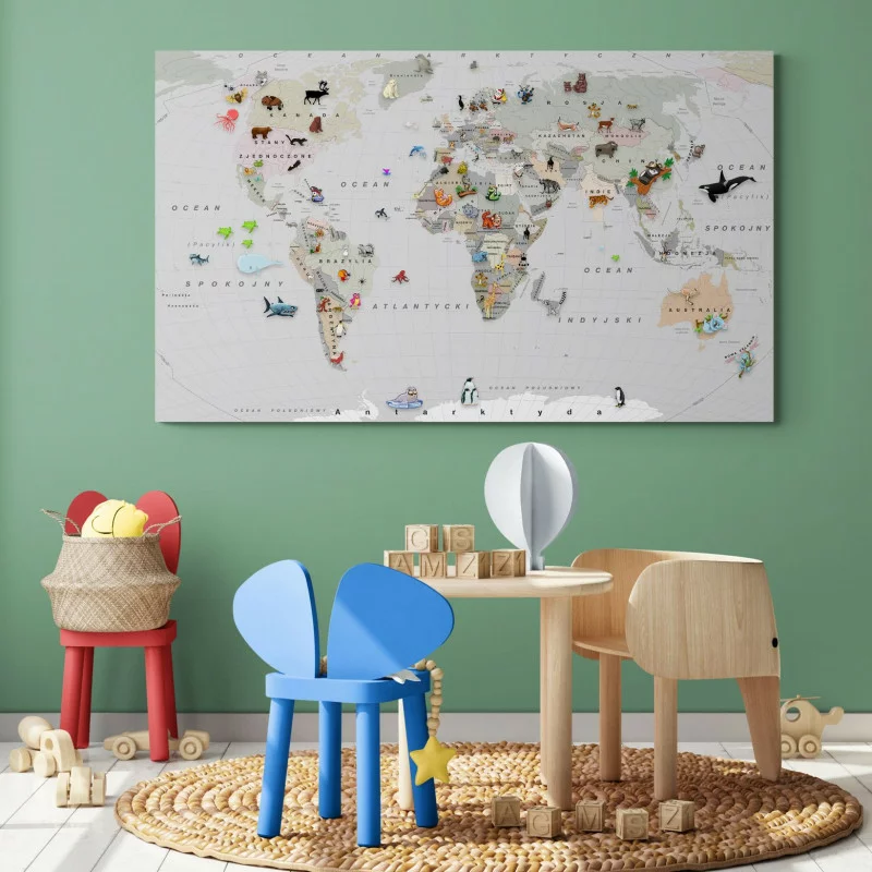 Obraz mapa świata dla dzieci po polsku