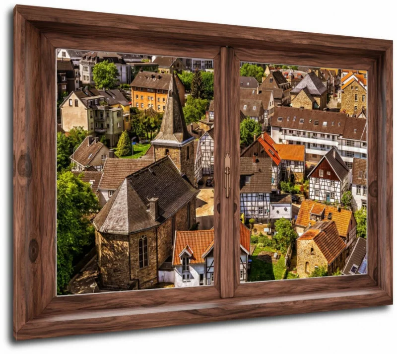 Obraz okno 3D - widok na miasto