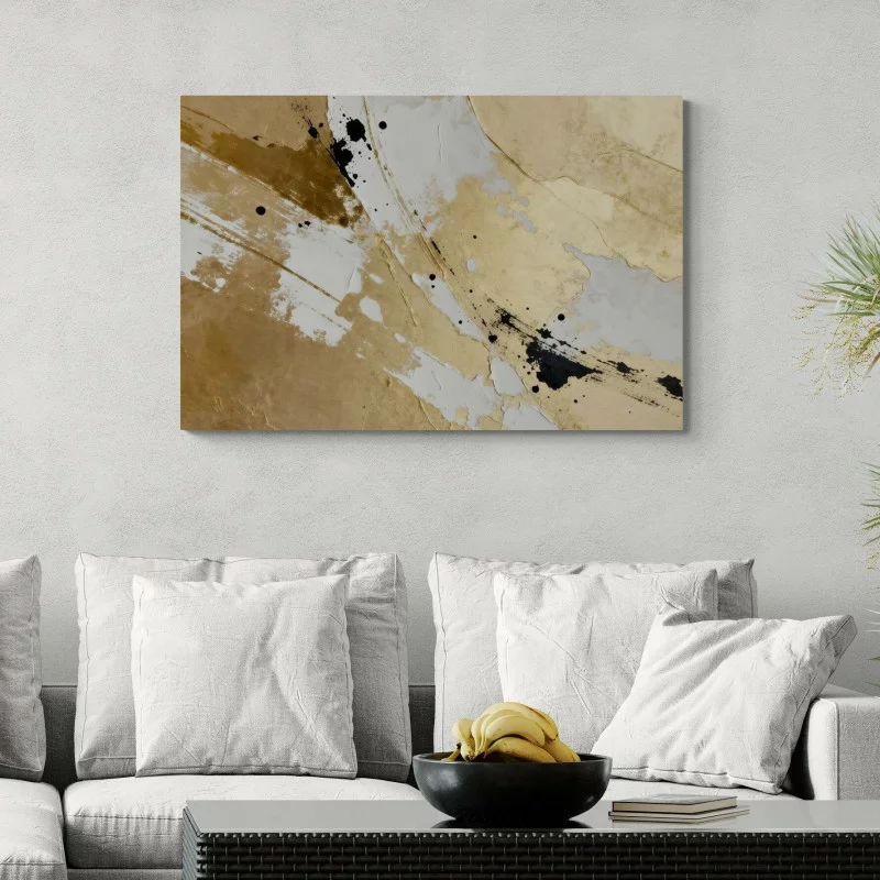 Obraz abstrakcyjny - złote i czarne plamy - obrazek 1