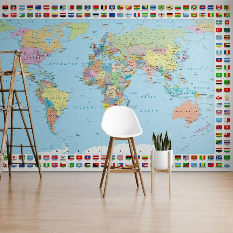 Fototapeta - mapa świata z flagami - obrazek 1