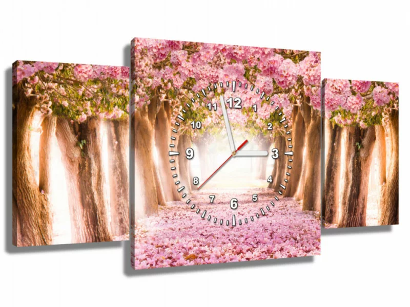 Obraz z zegarem - alejka w kwiatach - obrazek 1